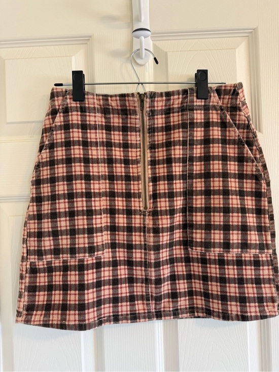 wild fable Dresses & Skirts - wild fable Corduroy Pink and Brown Plaid Front-Zip Mini Skirt